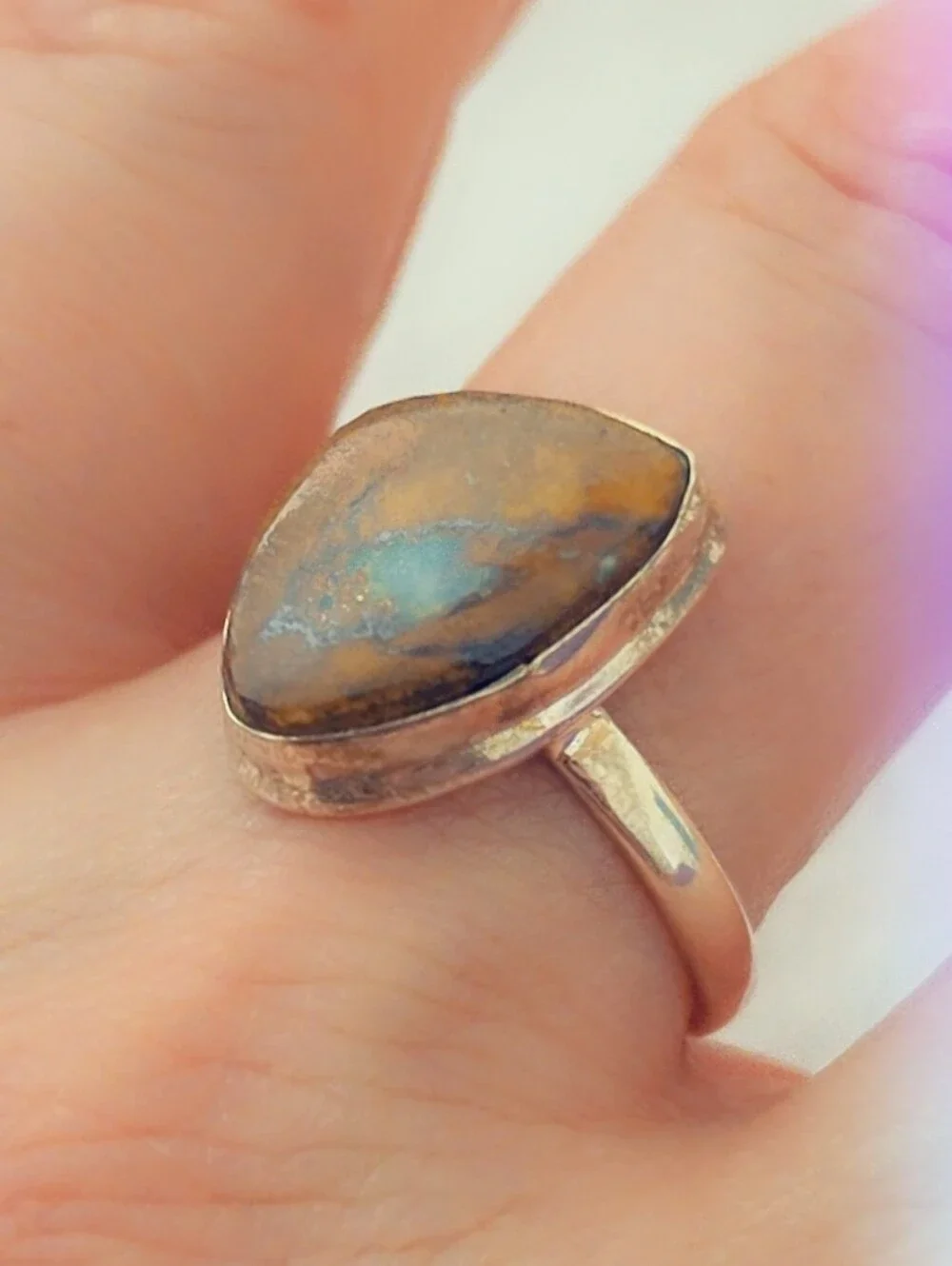 Estate Australian Bouler Opal Gemstone Ring Sterling Silver 925